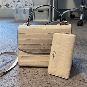 Kate Spade Ivory Croc-Embossed Satchel and Wallet
